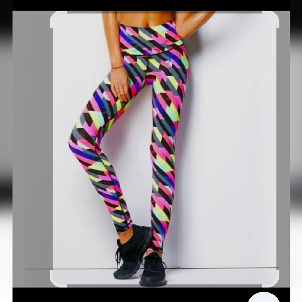 Victoria Secret VSX Pink and Green Geometric Leggings Size M